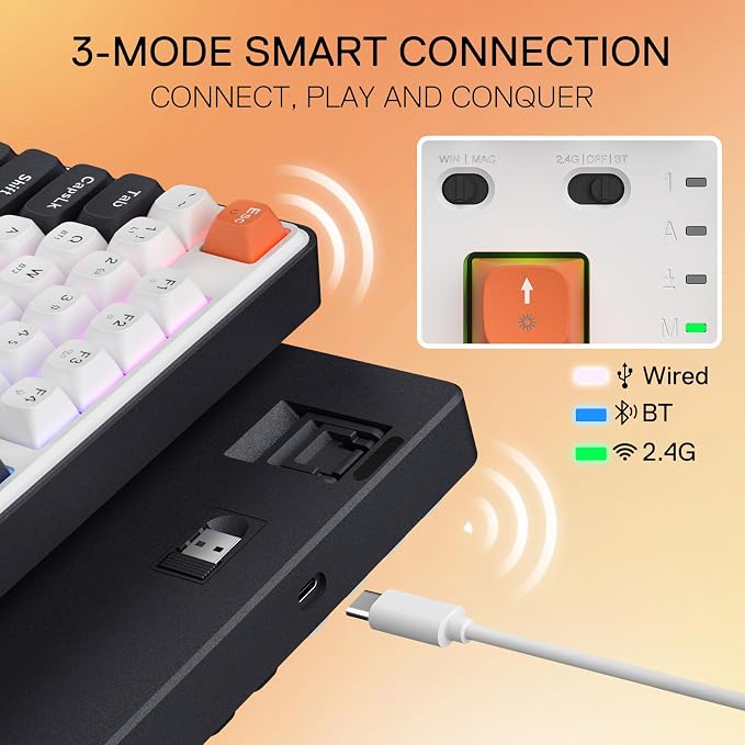 Redragon K689 PRO Wireless 108-Key Gasket RGB Gaming Keyboard, 4 Hotkeys | Extra Shortcut Keys, 0-Delay Tri-Mode, Cushioned Noise Dampening for Creamy Thocky Sound, Unfaded PBT Keycaps, PRO Software - Image 3