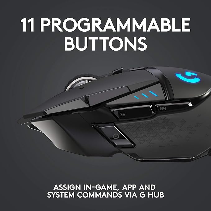 Logitech G502 Lightspeed Wireless Gaming Mouse - Black | RGB, Adjustable Weights, 11 Programmable Buttons, POWERPLAY Compatible, On-Board Memory, for PC/Mac - Image 4