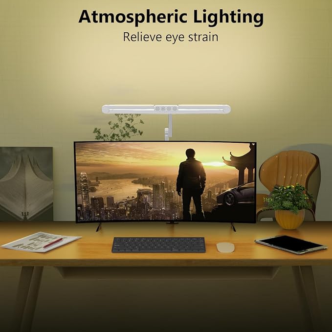 Micomlan Architect Desk Lamp with Clamp, Led Desk Lamp for Home Office with Remote Control, 24W Bright Dimmable Computer Light with Atmosphere Lighting Adjustable Table Light(Remote) - Image 4