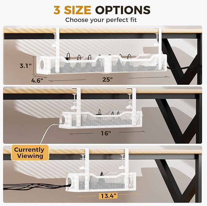 2 Pack Under Desk Cable Management Box White, Cinati 26.8" Wire Organizers No Drill, Cord Organization Tray with Clamp for Office, Home - No Damage to Desk - Image 6