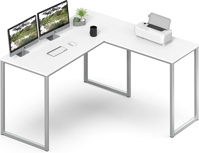 SHW Mission 48 x 48 L-Shape Home Office Computer Desk, White | Reversible Desktop Design by SHW