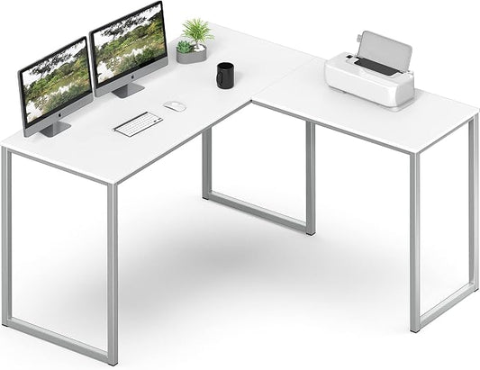 SHW Mission 48 x 48 L-Shape Home Office Computer Desk, White | Reversible Desktop Design by SHW