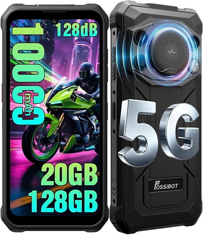 FOSSIBOT F110Pro 5G -10000mAh Rugged Phone Android 15, MTK Dimensity 6300+ Smartphone 128dB Louder Speaker, 20GB+128GB -2TB Cell Phone, 6.745" FHD Display, 50MP Ai Camera, 5G Dual SIM by FOSSIBOTSolarGenerator