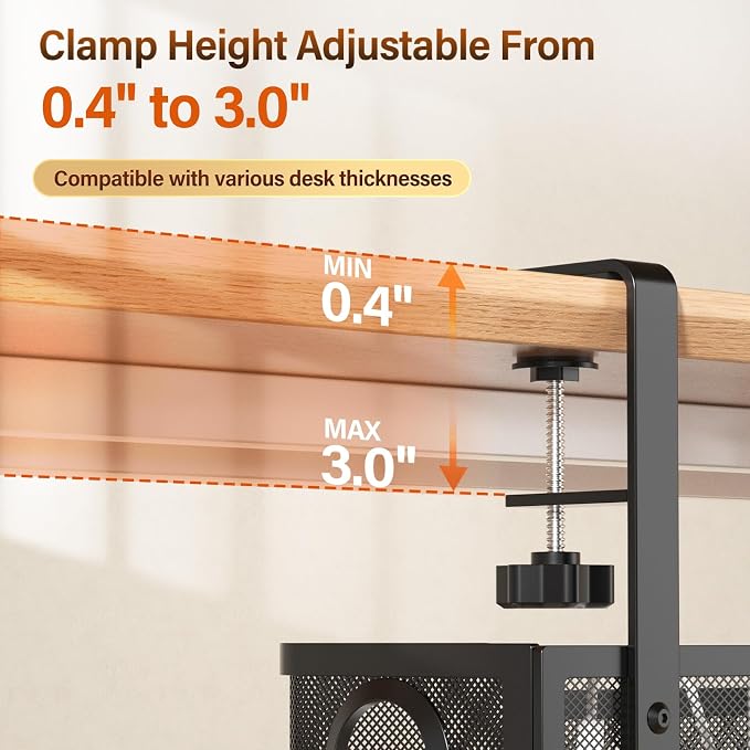 [Upgraded] 2 Pack Under Desk Cable Management Tray, Cinati Cord Organizers for Table Thickness up to 3", 16" Wire Organization with Clamp No Drill, Cable Management Box for Office - No Damage to Desk - Image 3