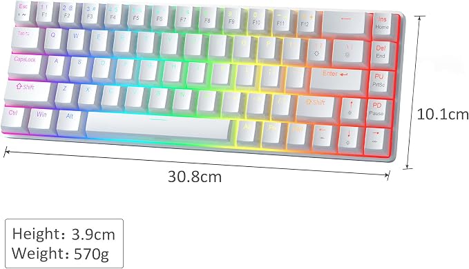 MageGee Portable 60% Mechanical Gaming Keyboard, Red Switch, PBT Pudding Keycaps RGB Backlit Compact 68 Keys Mini Wired Office Keyboard for Windows Laptop PC - White - Image 8