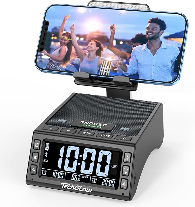 TechGlow Foldable Cellphone Stand with Wireless Bluetooth Speaker Birthday Gifts for Men Women Mother Father Cool Tech Gadgets by TechGlow