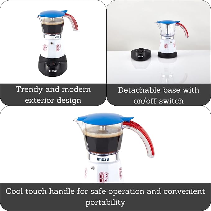 Imusa Special Edition Electric Cuba/Domino themed Espresso Maker, 3 or 6 Cups, White, Red, Blue | Brews 3 or 6 Cups, Ideal for Entertaining and Office - Image 2