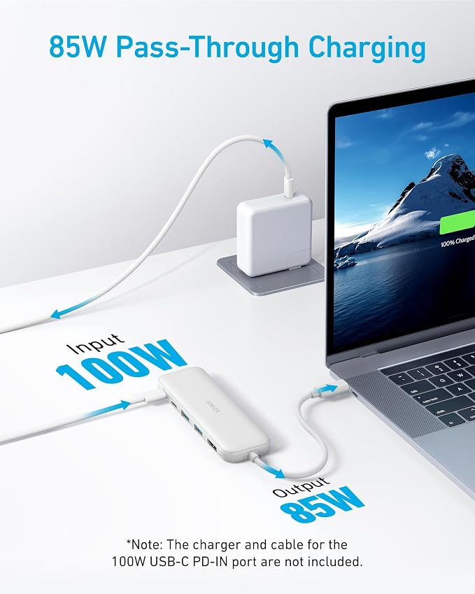 Anker USB C Hub, 5-in-1 USBC to HDMI Splitter with 4K Display | 85W Max PD, 1 Powered USB-C 5Gbps & 2 Powered USB-A 3.0 5Gbps Data Ports, for MacBook Pro, MacBook Air, Dell and More (White) - Image 3