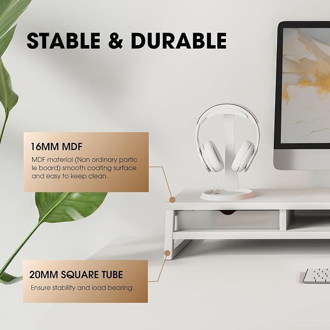 Fenge Dual Monitor Stand, Monitor Riser with Drawer, 42.5 Inch Large Computer Monitor Stand for 2 Monitors, 2 Tier Wooden Desk Shelf for Top of Desk - Image 4