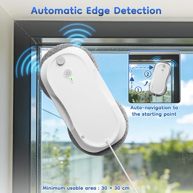 2026 Updated Window Cleaning Robot - Enhanced Battery, Max 6400Pa, Path Planning, Anti-Slipping, Edge Detection, Window Cleaner Robot for High-Rise Windows (2 pairs of nozzles, 10 cloths) (White) - Image 4