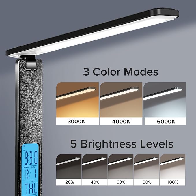 LAOPAO Desk Lamp with Wireless Charger: USB Charging Port, Table Lamp with Clock, Desk Lamps for Home Office College Dorm Room Essentials - Image 2