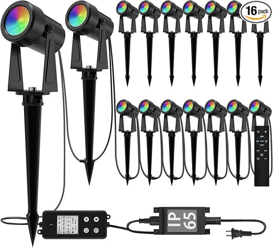 SUNTHIN Outdoor RGBW Landscape Lighting with Remote, Dusk to Dawn, 16 Pack | Color Changing Outdoor LED Yard Lighting with Remote, IP65 Waterproof Landscape Ground Lights for Garden, Trees & Pathway by SUNTHIN