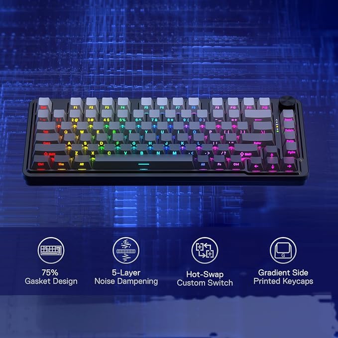 Redragon K673 PRO Wireless 81-Key RGB Gasket Gaming Keyboard, Scroll Knob | Multi-Function Control Wheel, 0-Delay Tri-Mode, Cushioned 5-Layer Noise Dampening for Creamy Thocky Sound, Compact 80% Size - Image 2