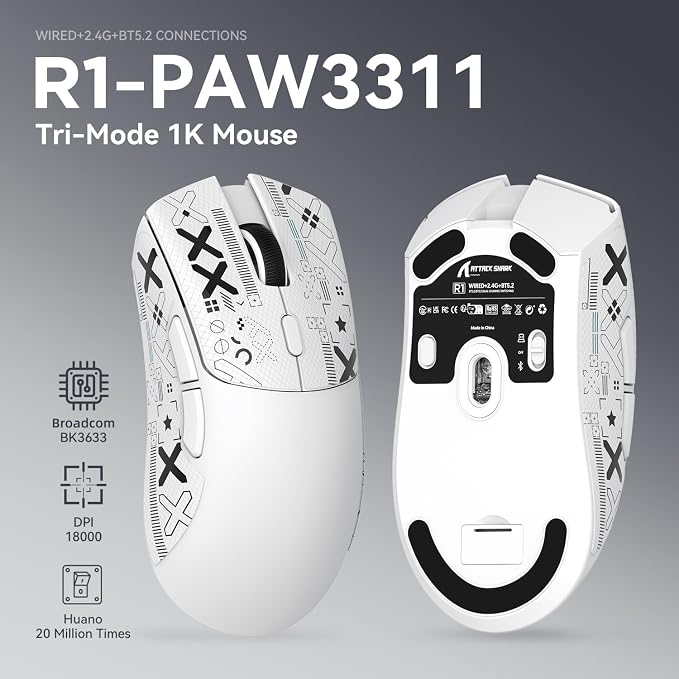 ATTACK SHARK X68HE 60% Wired RT 8K Keyboard+Wireless R1 Mouse-White Contour | Adjustable Actuation,Hall Effect Mechanical Magnetic Switch,Coiled Cable,USB C/2.4Ghz/BT Ultralight 18K DPI Mice for PC Gamer - Image 7