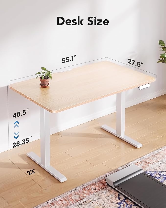 HUANUO Electric Standing Desk,53" x 28" Height Adjustable Desk, 4 Memory Height Settings, Sit to Stand Up Desk for Home Office, with Headphone Hook, Cable Manager, Natural - Image 3