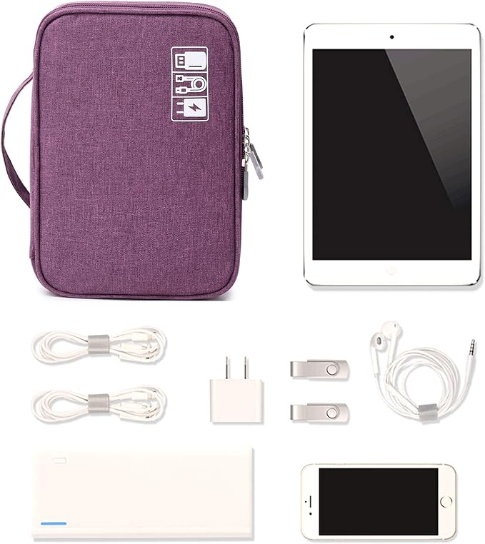 Lanola Travel Cable Organizer Bag, Electronic Accessories Case Portable Double Layer Cable Storage Bag for Cord, Charger, Flash Drive, Phone, SD Card,Personal Items - (Purple) - Image 5
