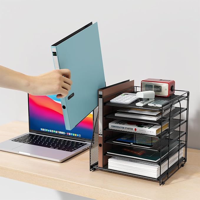 gianotter 6-Tier Paper Organizer With Magazine Holder | Desk Organizers and Accessories, File Organizer for Office Supplies Storag (Black, 6-Tier) - Image 5