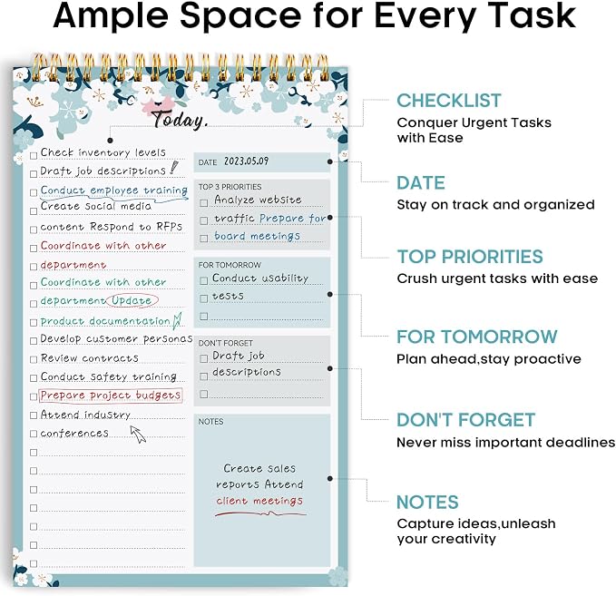 Taja To Do List Notepad, Undated Daily Planner for Work and Goal Setting | Blue Breeze, 52 Sheets, 9.8" x 6.5" , for Office, Home and school, Daily Task Planning, Notes and Everyday Organization - Image 2