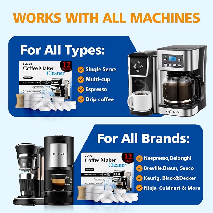 Coffee Machine Cleaner Descaler Tablets 12 Pack, Coffee Maker Cleaner for Keurig, Ninja, Breville, Delonghi, Nespresso, Miele,Espresso Machine Cleaning Tabs,Descaling Solution for Coffee Pot Maker - Image 6