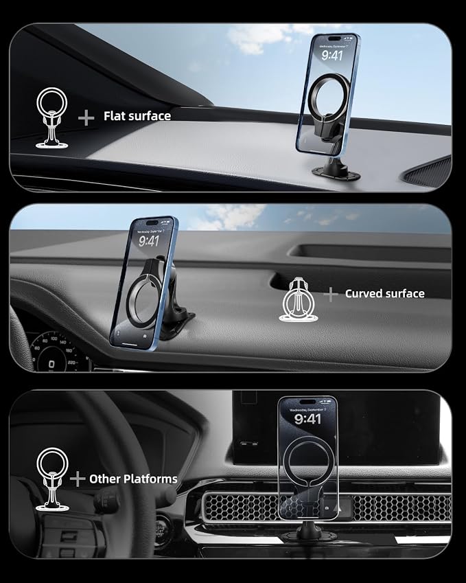 pop-tech for MagSafe Adhesive Car Mount, Strong Magnets Car Phone Holder Mount for Dashboard, 360° Rotation Magnetic Cell Phone Dash Holder Curved Fit for iPhone 16 Pro Max 15 14 13 12 Series - Image 4