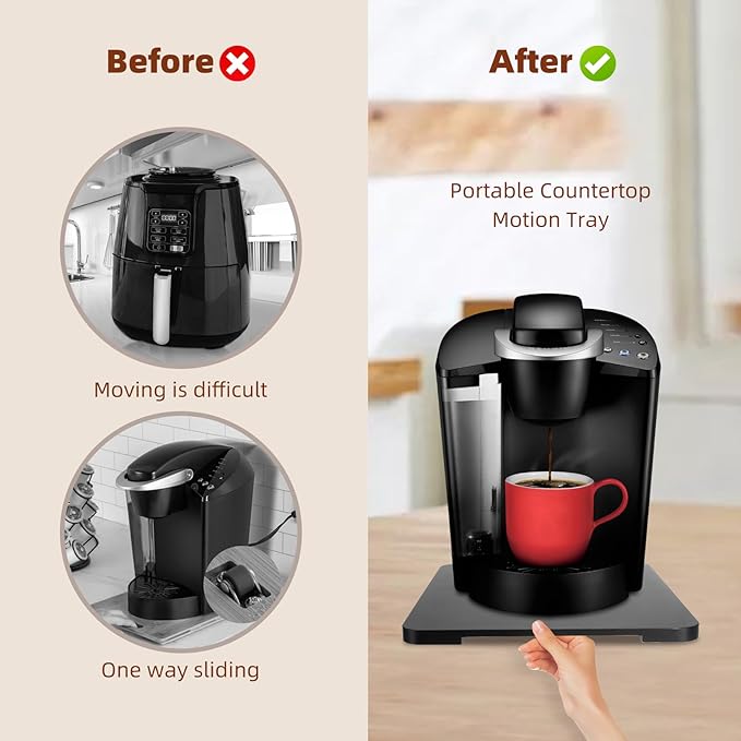 360°Rolling Tray Bamboo Kitchen Appliance Slider for Coffee Maker Pot | Countertops Sliding Tray Mat for Kitchen Appliances Easily Move Under The Cabinet Black 11.6×13.9 - Image 3