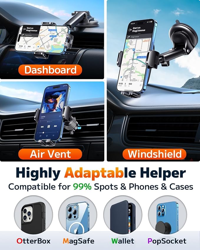Qifutan Car Phone Holder Mount Phone Mount for Car Windshield Dashboard Air Vent Universal Hands Free Automobile Cell Phone Holder Fit for iPhone Smartphone Camera Mounts - Image 2