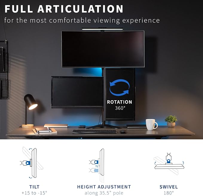 VIVO Triple LCD LED Computer Monitor Desk Stand, Free Standing Heavy Duty Fully Adjustable Mount for 3 Screens up to 30 inches STAND-V003E - Image 5