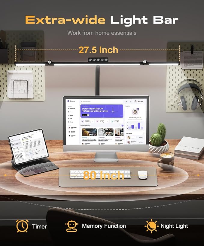 LED Desk Lamps for Home Office, Desk Light with Remote & Touch Control, Stepless Dimming,5CCT,Motion Sensor Auto On/Off, Eye-Caring Desk Lamp with Clamp for Study, Reading,Dual Monitors,Black - Image 5