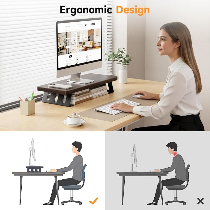 Monitor Stand - 24 Inch Wood Monitor Stand Riser, 220 Pounds Load Capacity Desk Monitor Riser for Laptop/PC/Printer, Desktop Stands Organizer for Home Office - Image 6