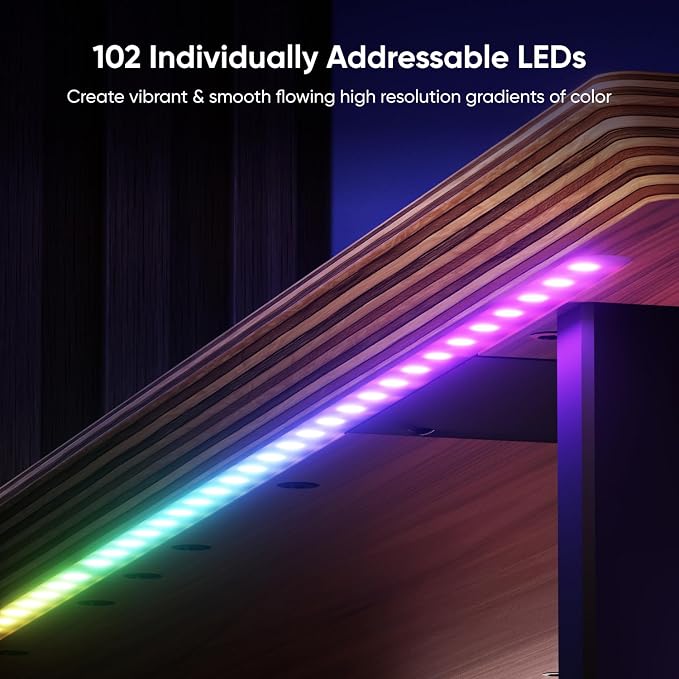 Nanoleaf Smart Monitor Stand, Wood Riser, RGB LED Task & Ambient Light | Ergonomic monitor stand with built-in ambient LED lighting, smart desktop accessory for home office & gaming setups - Image 4