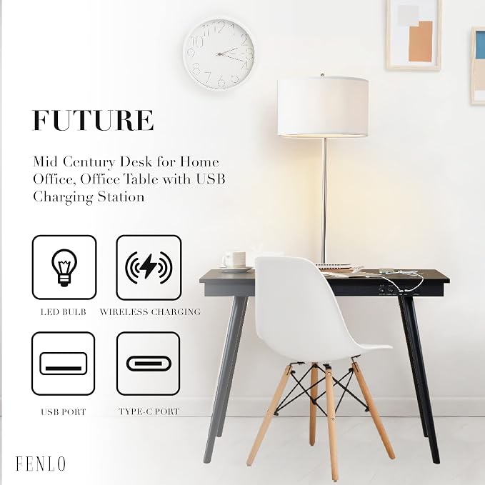 FENLO Future - 39' Modern Desk with USB-C & Qi Wireless Charging Station - Image 3
