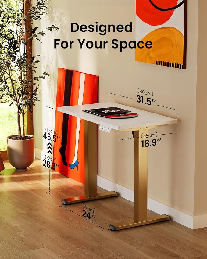 ErGear Height Adjustable Electric Standing Desk, 32 x 19 Inches Sit Stand up Desk, Memory Computer Home Office Desk, White+Gold - Image 3