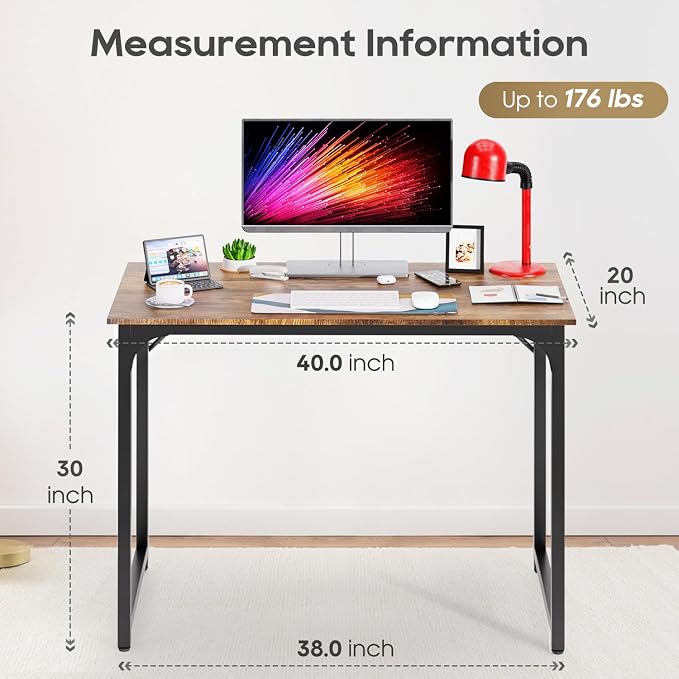 PayLessHere | 39 Inch Computer Desk | Brown | Office Desk with Metal Frame, Adjustable Feet | Water-Resistant, Scratchproof Surface | Sturdy Writing Table for Home Office or Study | Pack of 2 - Image 3