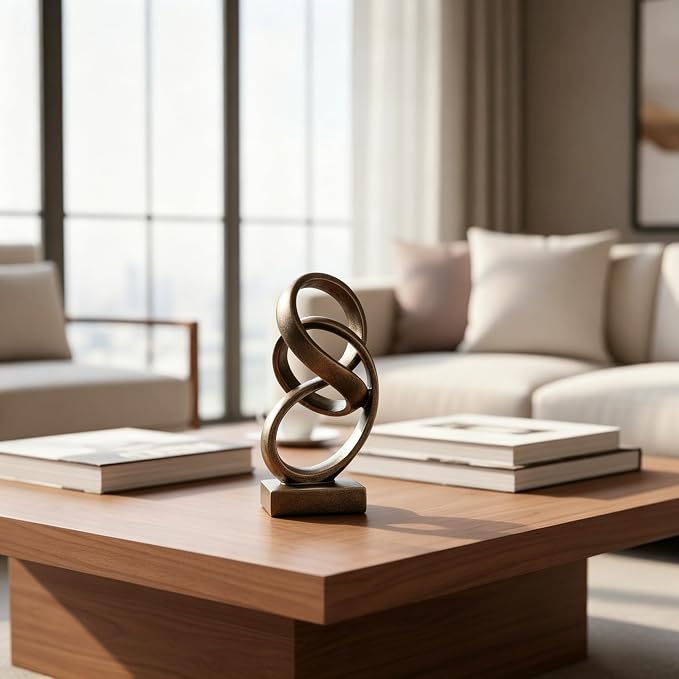 10" Modern Abstract Ribbon Decorative Sculpture, Knot Sculptures,Home Decor,Coffee Table Statues,Dining Living Room Desk Decor（Bronze Colored） - Image 4