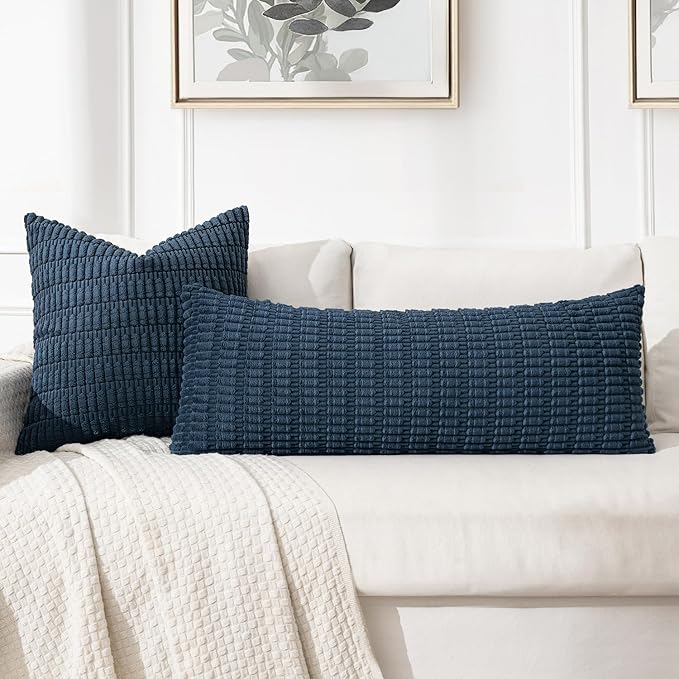 MIULEE Pack of 1 Blue Long Body Lumbar Decorative Throw Pillow Cover 14x36 Inch for Bed Couch Sofa Living Room Soft Boho Pillow Cover Modern Farmhouse Home Decor - Image 3