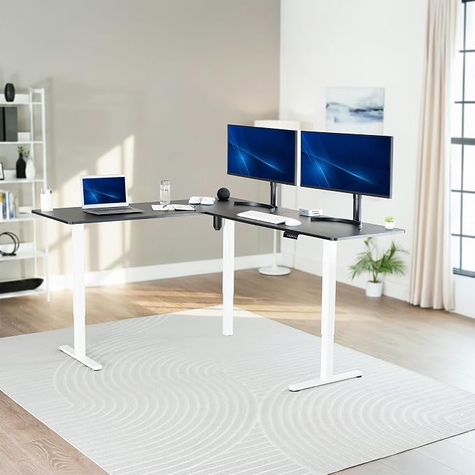 VIVO Black 75 x 63 in Corner Standing Desk, DESK-E3CTWB-75 | Electric, Large Reversible L-Shaped Table, Sit Stand Height Adjustable, Memory Controller, Office Furniture Sets, Black Frame - Image 2