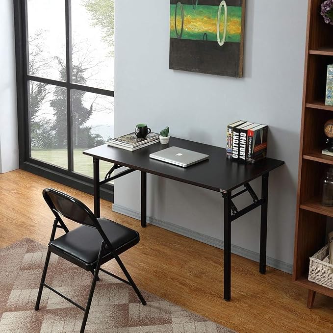 Need Office Computer Desk 47.2x23.6 in Sturdy Folding Laptop Table Black | Black Frame Writing Gaming Work Table/Foldable Home Office Desk/Sewing Table, No Assembly Required - Image 6