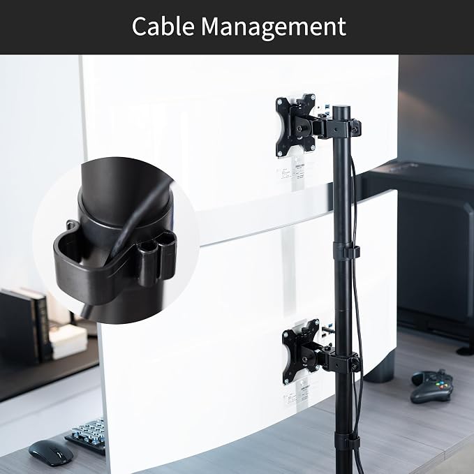 VIVO Dual Vertically Stacked Ultra-Wide Monitor Desk Mount, Extra Tall Heavy Duty Adjustable Stand for 2 Ultrawide Screens up to 45 inches, 25 lbs Per Screen Capacity, Black, STAND-V200R - Image 8