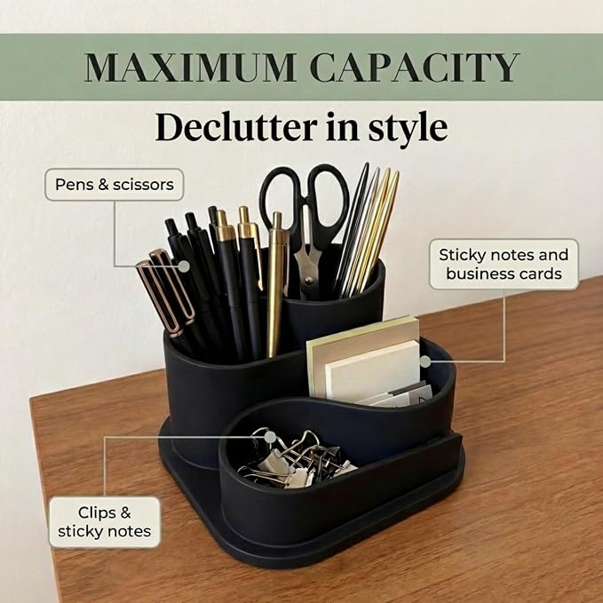 OAKOA Black Modern Desk Organizer - Minimalist Desk Accessories Pen Holder | Pencil Holder for Desk - Minimalist Desk Accessories & Workspace Organizers - Desk Pen Organizer - Modern Office Decor - Image 6