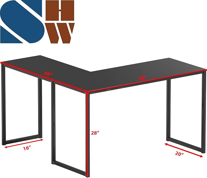 SHW Mission 48 x 48 L-Shape Home Office Computer Desk, Black | Reversible Desktop Design - Image 3