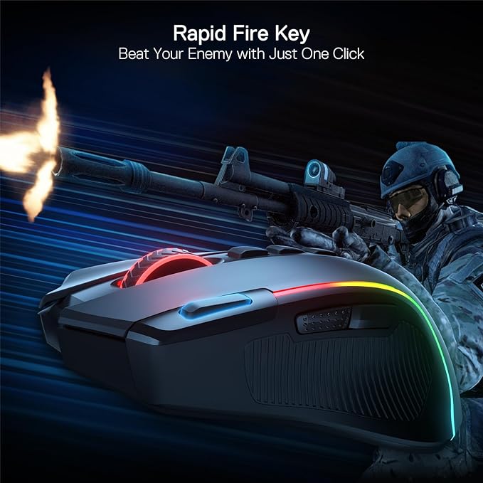Redragon M612 Wireless RGB Optical Gaming Mouse 8000 DPI Remapping Keys | Cable-Free 0 Delay, Redefine Keybinding Macro, Vibing Backlight, Ergonomic Grip Body Comfort - Image 6