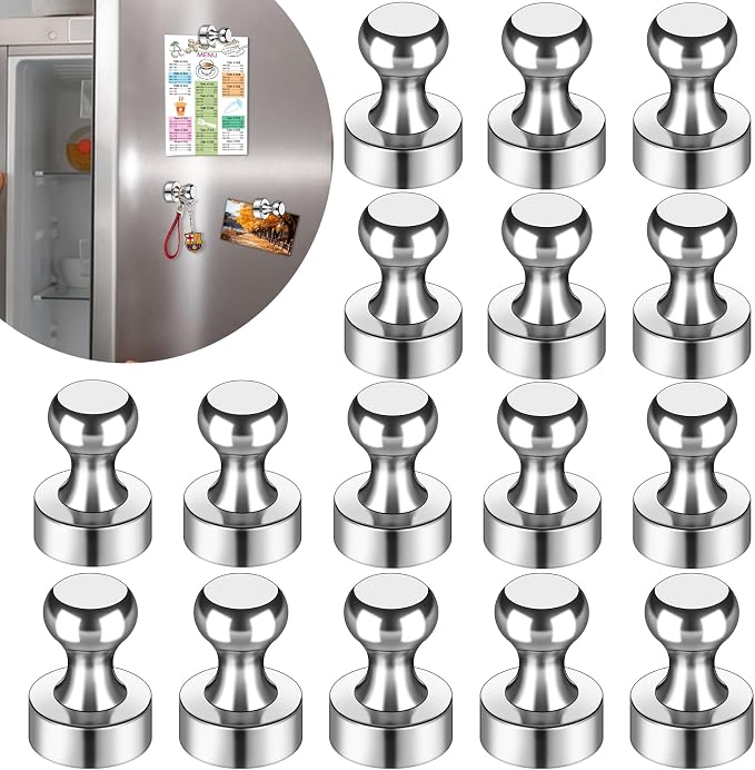 LOVIMAG Fridge Magnets 16Pcs, Magnet for Refrigerator Whiteboard, Silver | Small Strong Neodymium Metal Cute Push Pin for Classroom, Kitchen, Accessories Decorative, Office, Calendar by LOVIMAG