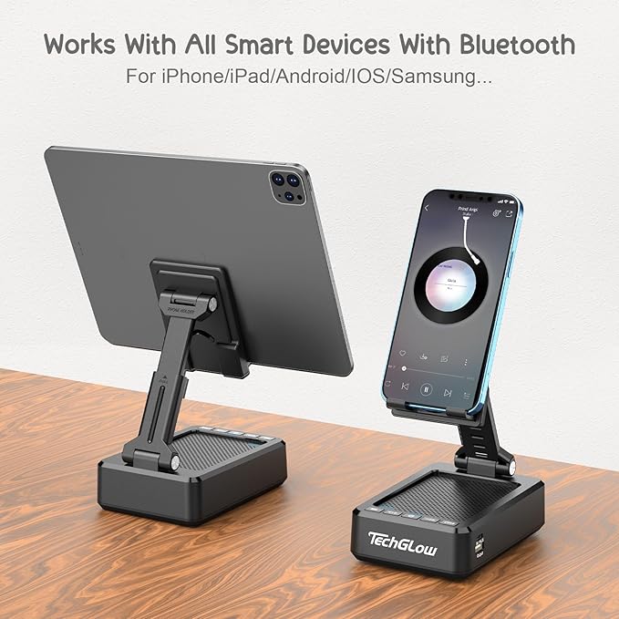 TechGlow Foldable Cellphone Stand with Bluetooth Speaker and Charging Function Birthday Gifts for Men Women Mother Father Boy Girl Teens Cool Tech Gadgets - Image 6