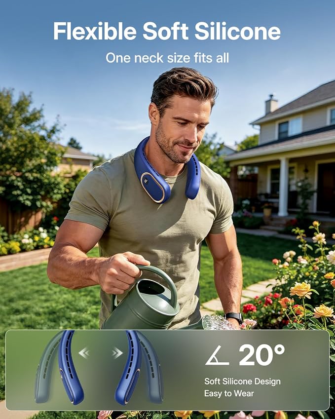 SHEWIND Portable Neck Fan - Hands Free Personal Fan, Rechargeable Bladeless Fan with 5000mAh-Battery, Digital Display, 4 Speeds, Birthday Gifts for Men, Women, Mom, and Dad - Blue - Image 7