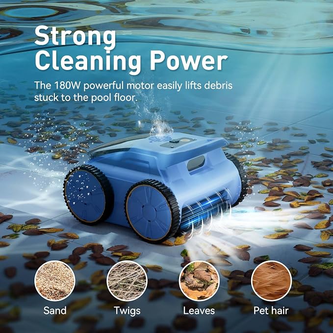 Cordless Robotic Pool Cleaner, 180 Mins Runtime Self-Parking Pool Vacuum for Above Ground Pools, Wall Climbing Automatic Pool Robot - NOT Suitable for Pools with Sharp Steps/Raised Drains - Image 4