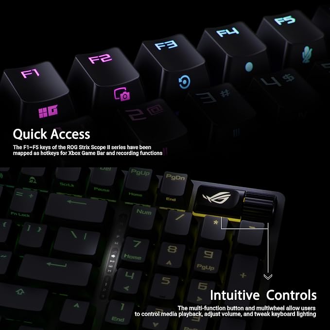 ASUS ROG Strix Scope II 96 Wireless Mechanical Gaming Keyboard – 96% Full-Size, Tri-Mode Connectivity, Hot Swappable Pre-lubed ROG NX Storm Clicky Switches, PBT Keycaps, RGB, PC/Mac Support - Black - Image 6