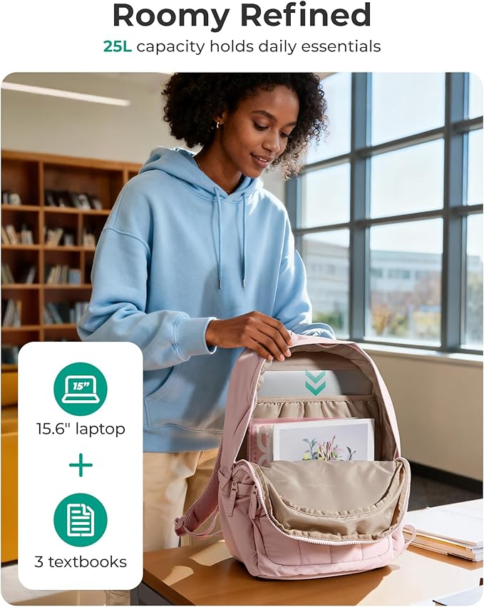 BAGSMART College Laptop Backpack,Cute Travel Backpack for Women,Quilted Computer Bookbag - Image 5