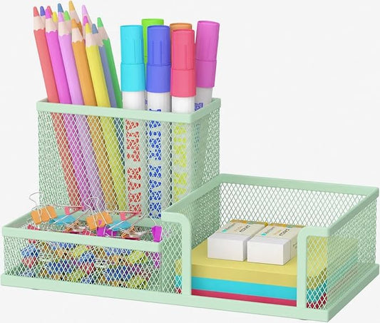 SUPEASY Pen Holder Desk Organizer, Office Supplies Pencil Holder with 3 Compartments, Desk Accessories and Workspace Organizers for Home School Classroom, Green by SUPEASY