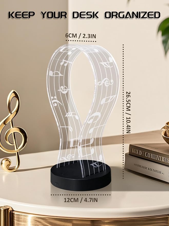 CoolGift Mart Light Up Headphone Stand with 16 Color Lights, Music Notes Pattern Acrylic Headset Stand with 1 USB and 1 Type-C Charging Ports, Gifts for Gamers Men and Music Lovers - Image 7