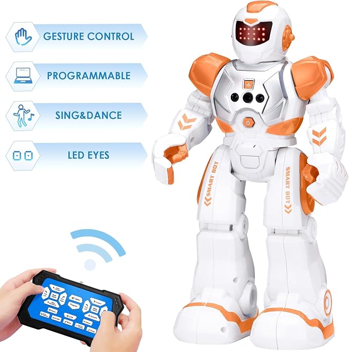 KingsDragon Robots Toy for Kids, RC Gesture Sensing Toy, Interactive Walking Singing Dancing Robot Birthday Presents for Boys Girls Age 6 7 8 9 Years Old,Orange - Image 2